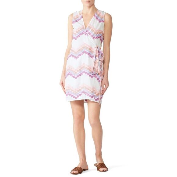 Miguelina Dresses & Skirts - Miguelina Ali Wrap Dress Women's Med White Pink Embroiodered Sleeveless RTR